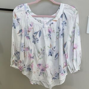 LC Lauren Conrad White Blouse with Pastel Floral Print